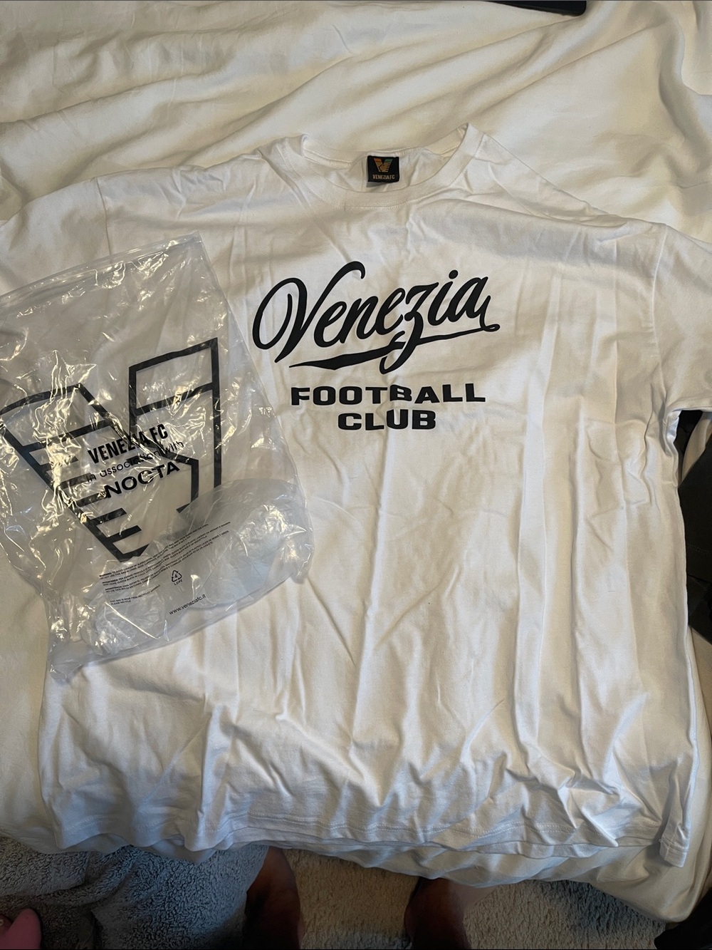 Venezia White Mens Short Sleeve Tee with Black Logo